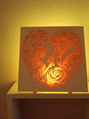 Beauty & the Beast decorative panel with golden heart and LED new