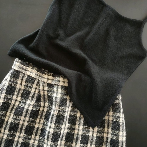 Vintage wool set with plaid skirt and knit tank top used