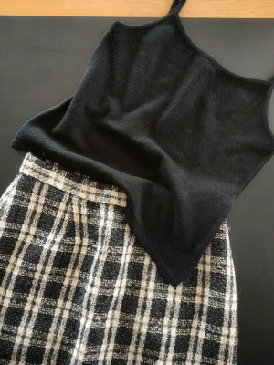 Vintage wool set with plaid skirt and knit tank top used