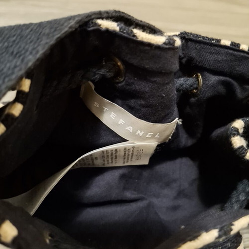 Stefanel Jacquard bucket bag, black and beige