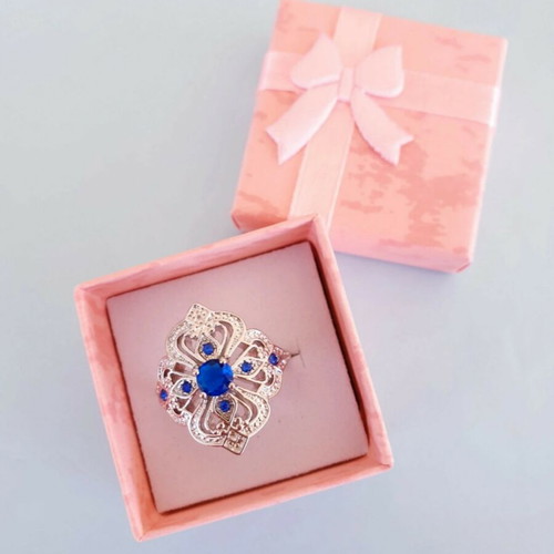 Vintage 70ies Boho Silver Engraved Ring with Blue Zircon Stones Size 55 Like New