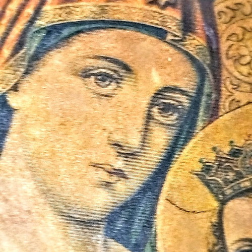 Old Icon of Panagia used, shell and stone frame