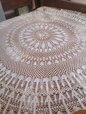 Handmade knitted tablecloth used for round table antique