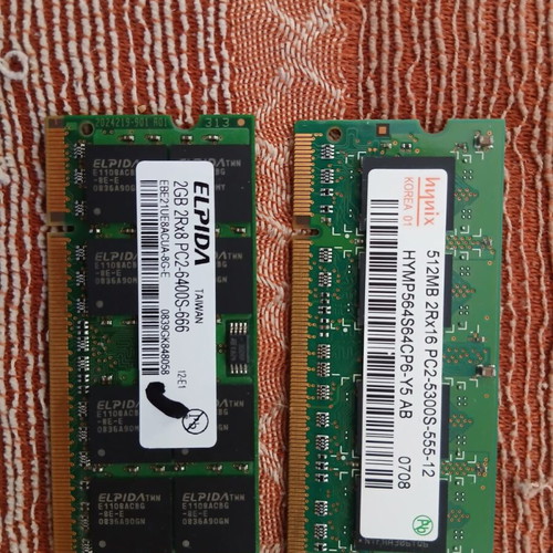Laptop RAM DDR2 2GB + 512MB Elpida & Hynix like new