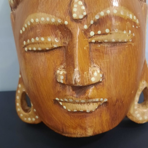 Buddha decorative head used, wood with white details