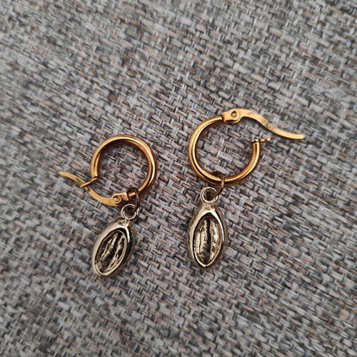 Steel dangle earrings used with rose gold clasp and gold shell