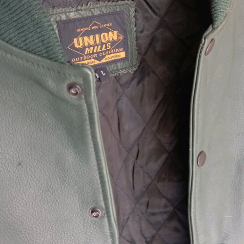 Union Mills Leather Bomber Jacket new beige green