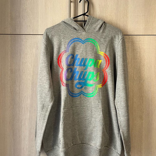 Pull & Bear men's grey hoodie sweatshirt used, size XL, Chupa Chups print
