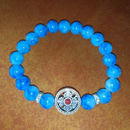 Bracelet with blue Haolite semi-precious stones, metal cross and beads new
