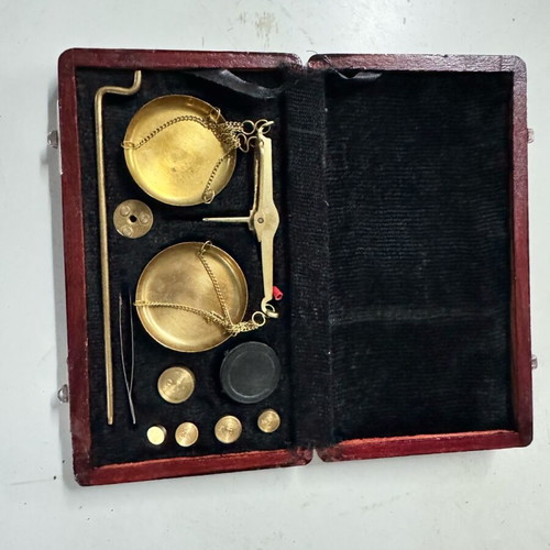 Vintage Pocket Scale used with box and brass baskets
