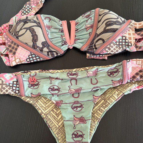 Maaji strapless women's swimsuit size small, like new, pink and green