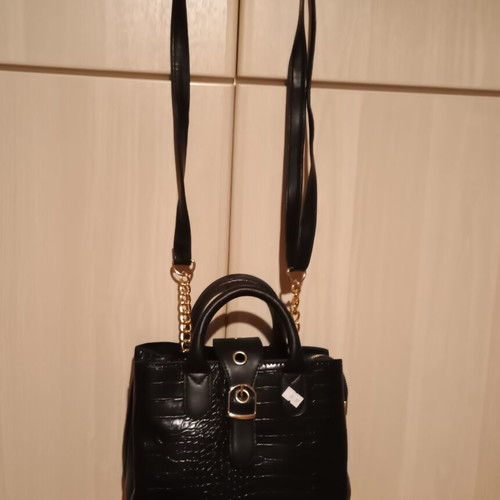 Crossbody bag new, black faux leather, adjustable strap