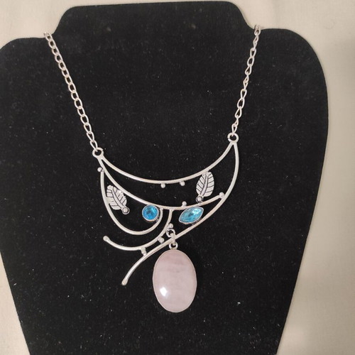 Ethnic necklace with rose quartz and blue topaz new, 40 cm chain