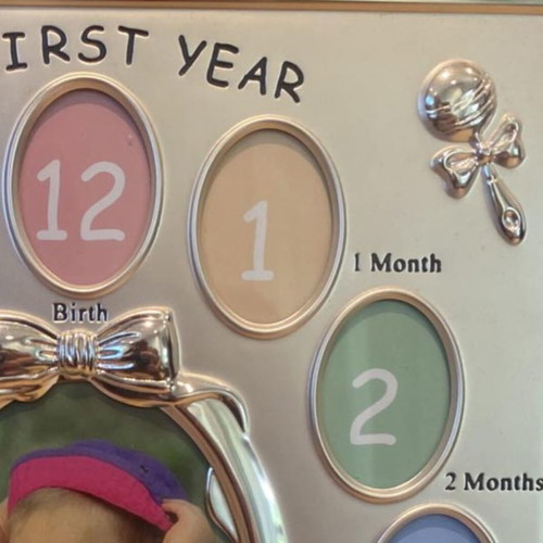 Silver My First Year photo frame for babies