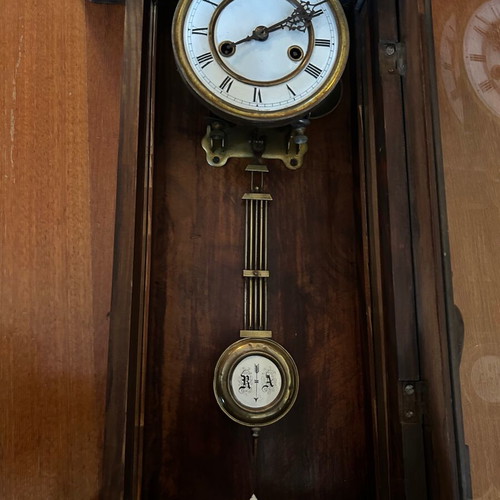 Wood-carved pendulum wall clock used, analog