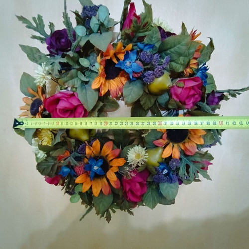 Wreath with flowers and fruits like new, very large