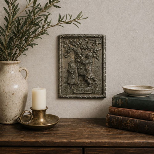 Decorative Tin Relief Painting from 1960s with Autumn Scene