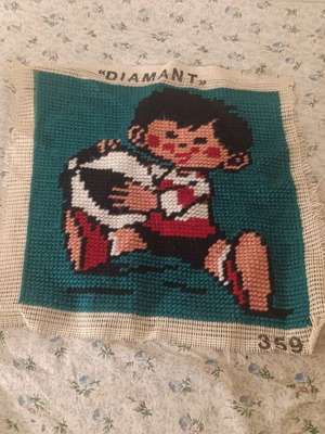 Vintage Diamant Embroidery Boy with Ball 42x42 like new