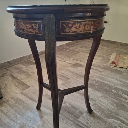 Vintage Louis XV style round table with Boulle marquetry, Italian mid-century