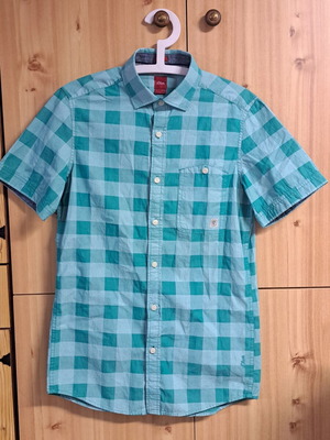 S.Oliver Men's Checked Short-Sleeve Shirt like new, green-white