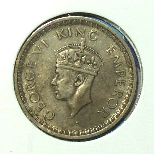 British India ½ Rupee 1943 coin used, George VI silver