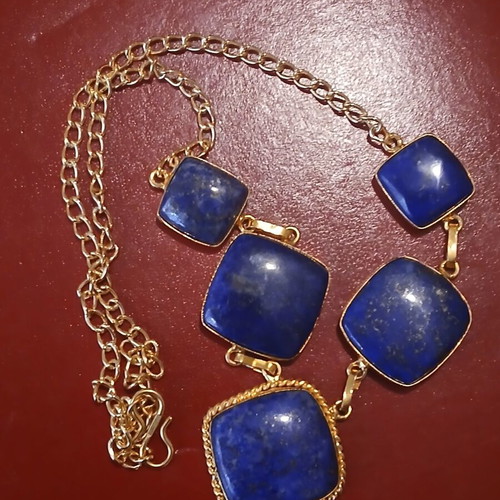 Necklace with stainless steel chain and large lapis lazuli beads, like new, 45cm