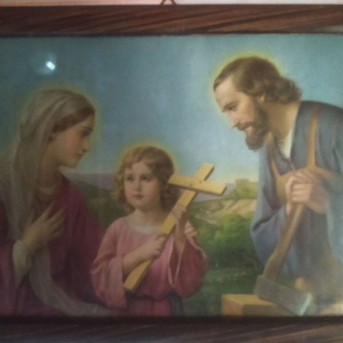 The Holy Family lithograph used, 1930 era with frame