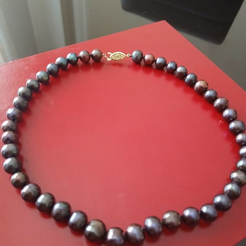 Necklace with natural black pearls 1 mm, gold-plated clasp, new