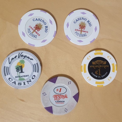 Casino chips used, set of 41 from around the world