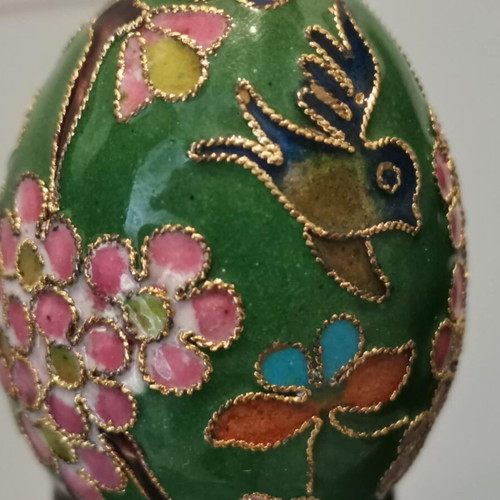Cloisonne egg vintage decorative used with wooden base