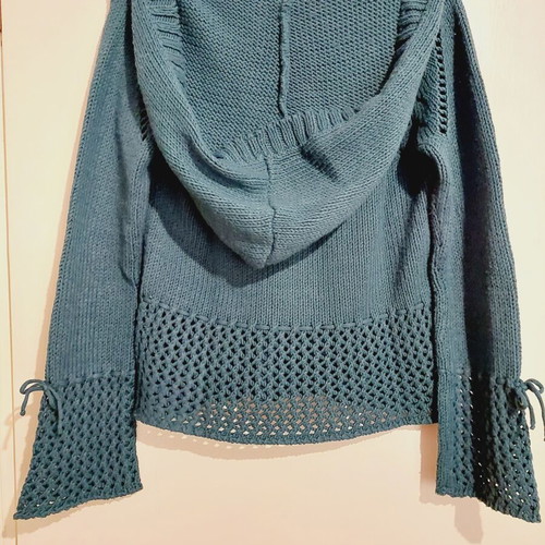 Long-sleeve knit sweater petrol with hood small - medium like new