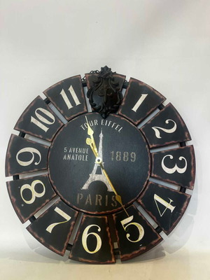 Wooden wall clock with Eiffel Tower theme 50cm used