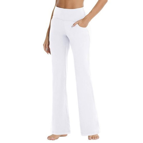 ZIRUU women's white sports pants with high waist and 4 pockets, 3XL