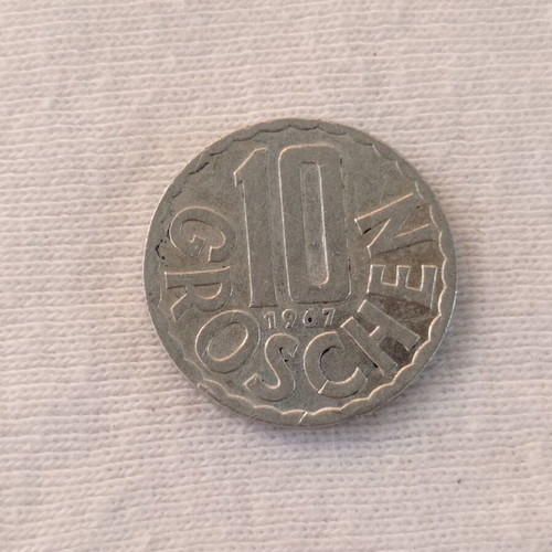 Austrian 10 Groschen coin used, aluminum 1967