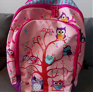 Σχολική Τσάντα POLO Space Pink Owls με αδιάβροχο κάλυμμα και δώρο κασετίνα.