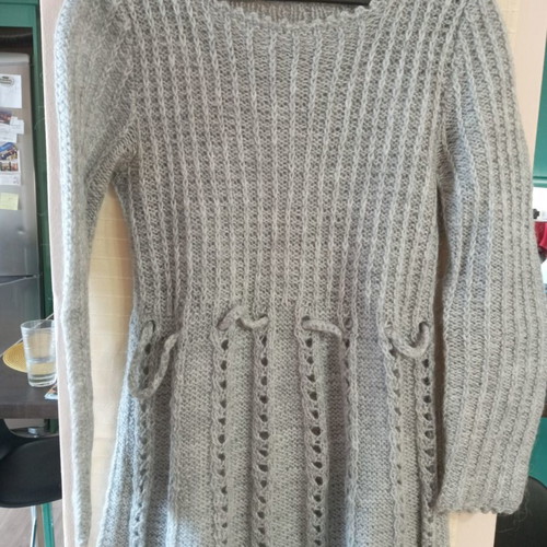Wool dress used, gray, size S-M, handmade
