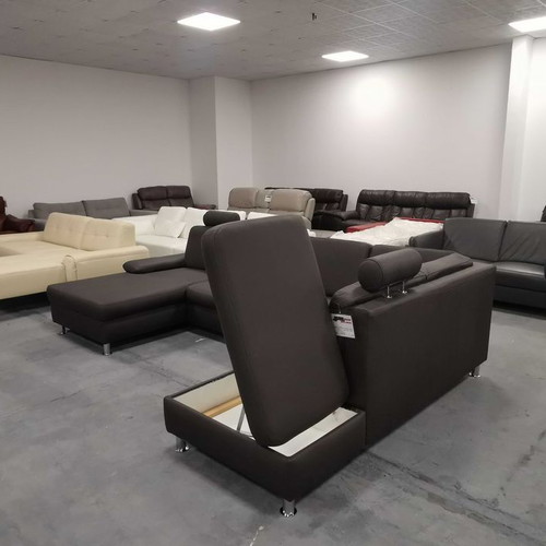 Brown-gray leather corner sofa CARO new with storage function