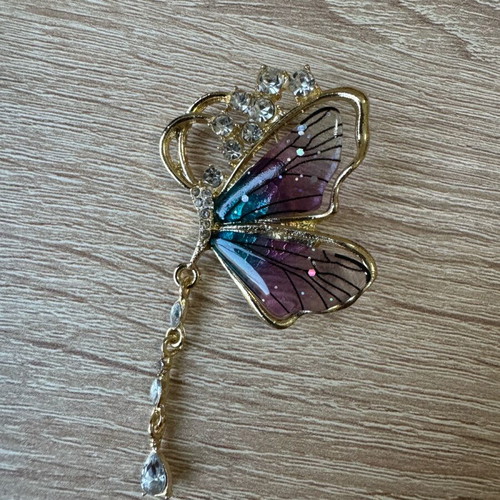 Butterfly brooch new with liquid glass and gold tone