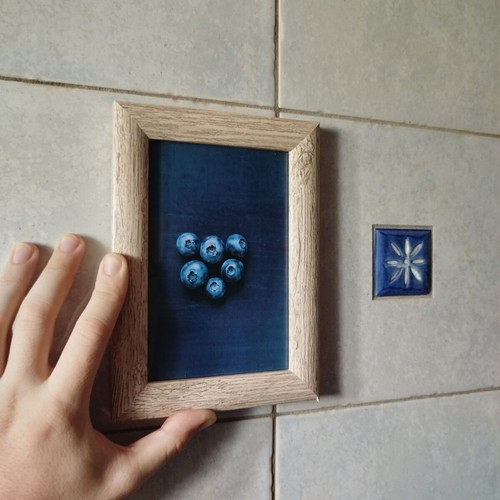 Blueberries Still Life Minimal Kitchen Frame 10x15 Wood