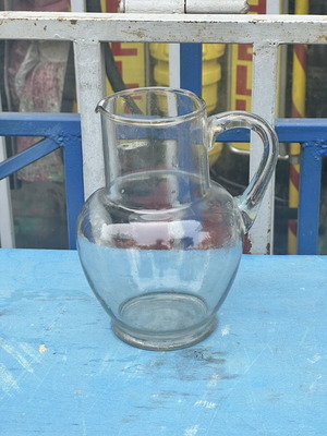 Vintage glass pitcher used, transparent, 19 cm