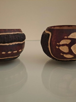 Set of two handmade carved bark bowls from Tanzania