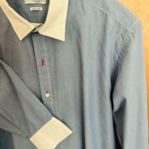 Men's dress shirts used, size large slim line, dark blue and light blue