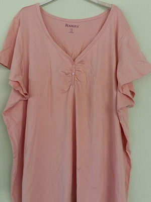 Roaman's Plus Size Pink V-Neck Blouse New, Soft Cotton