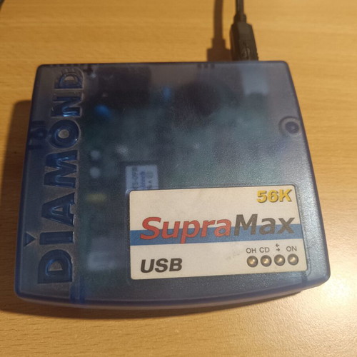 Diamond SupraMax 56K USB external modem used, retro style