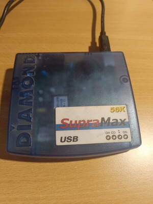 Diamond SupraMax 56K USB external modem used, retro style