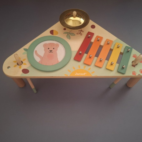 Janod musical play table with xylophone, cymbal and drum