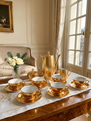 Gold Chodziez PRL vintage coffee set, 15 pieces