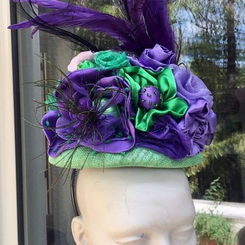 Fascinator hat new, handmade with silk fabrics and feathers