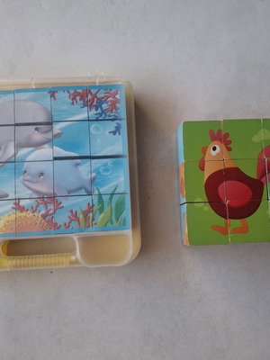Hape and Clementoni Puzzle Cubes like new, farm animals