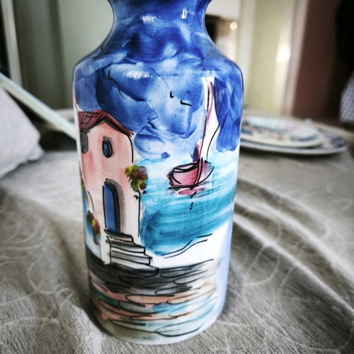 Ceramic vase handmade with enamel Eva Studio & Shop Mykonos like new